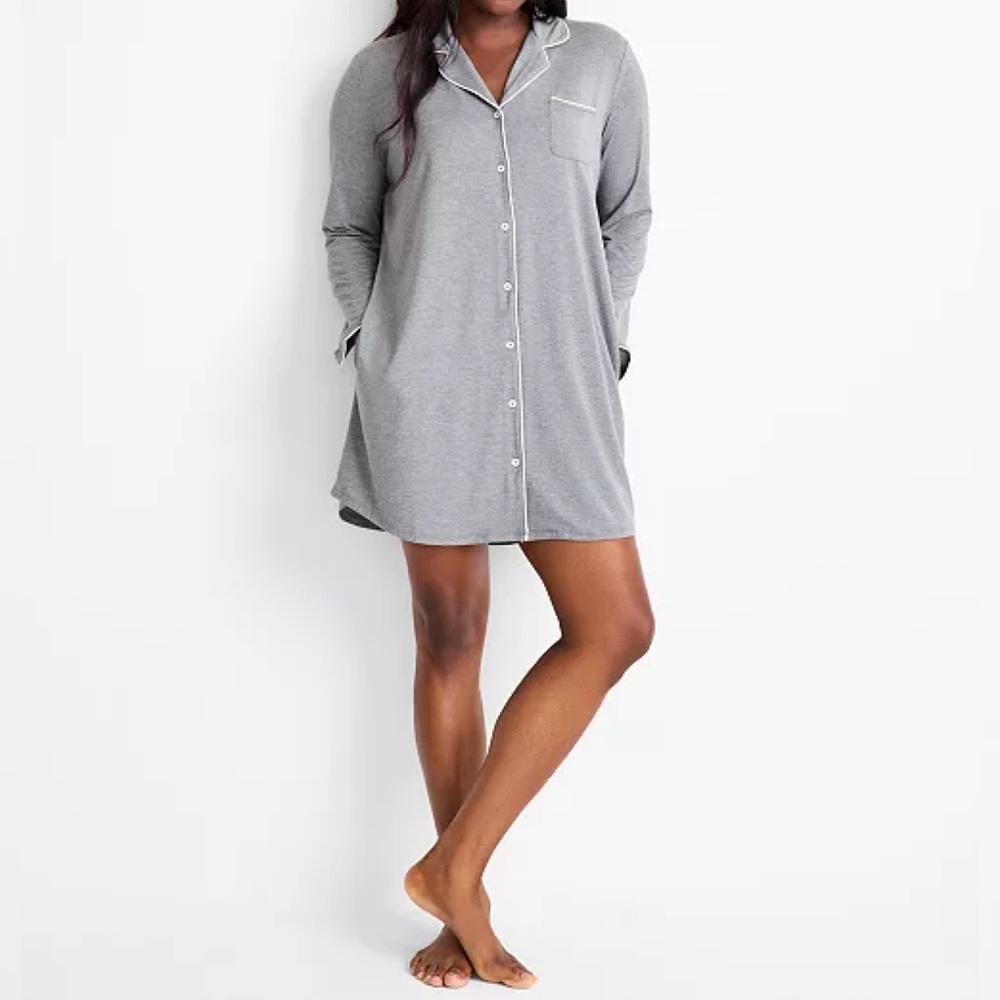 State of Day Women's Notch Collar Sleep-shirt Gray Size XL